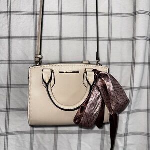 Cream and Brown Crossbody Bag with Textured Finish